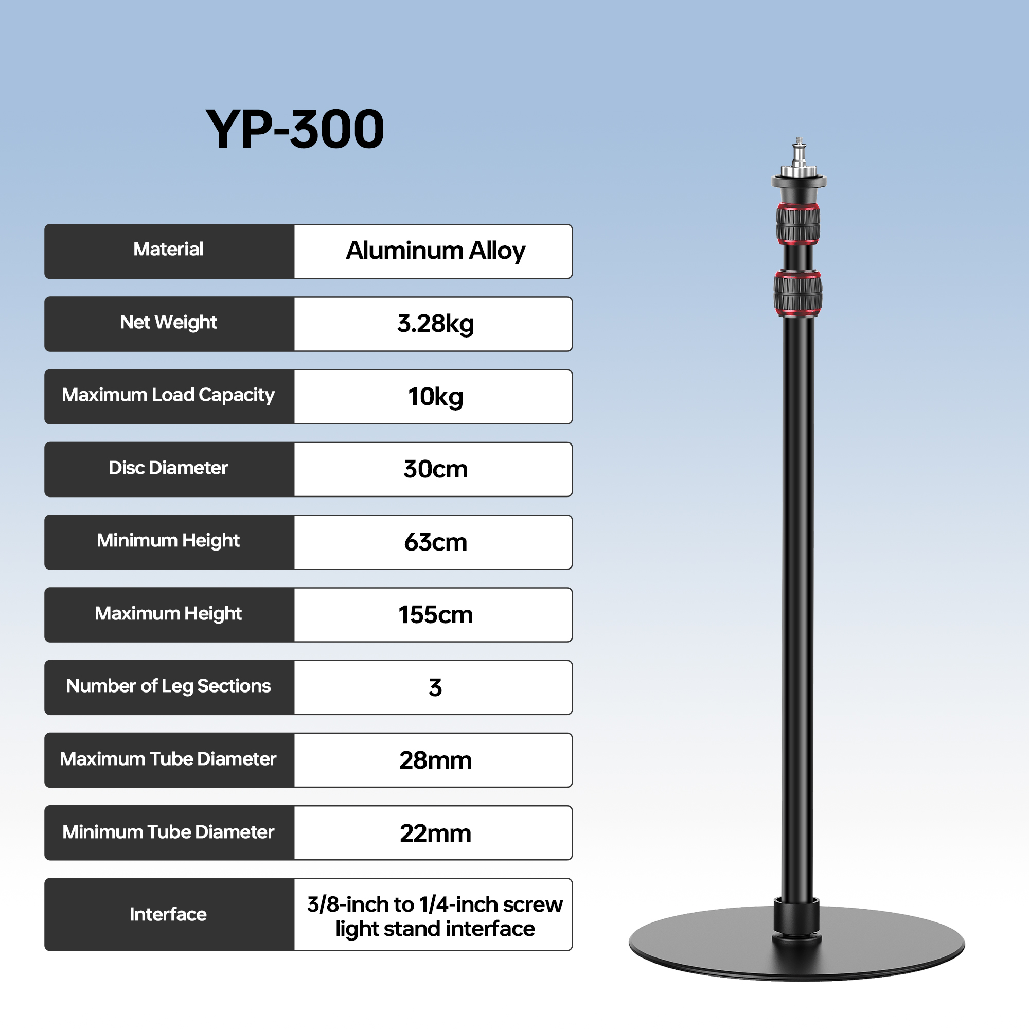 Stand Lighting Photography - Manbily YP300 1.55M Round base Monopod
