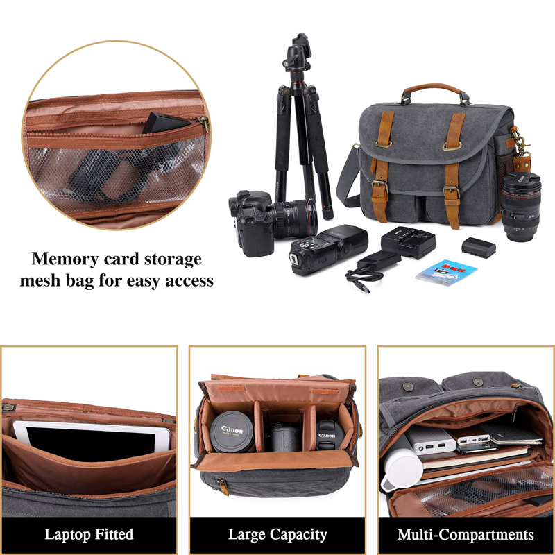 Canvas Cow Leather Camera Bag  - đánh giá và giá Photography Lighting Weight Bags