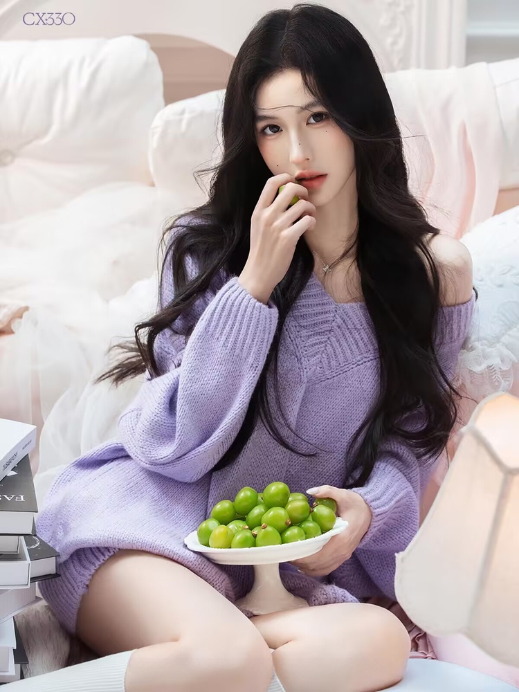 Autumn Winter Purple Sweater O - đánh giá và giá Photography Lighting Style