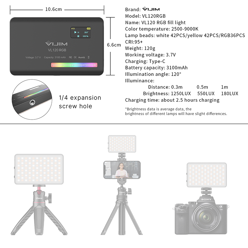 Ulanzi VL120 RGB Camera Video  - đánh giá và giá Photography Lighting Stick